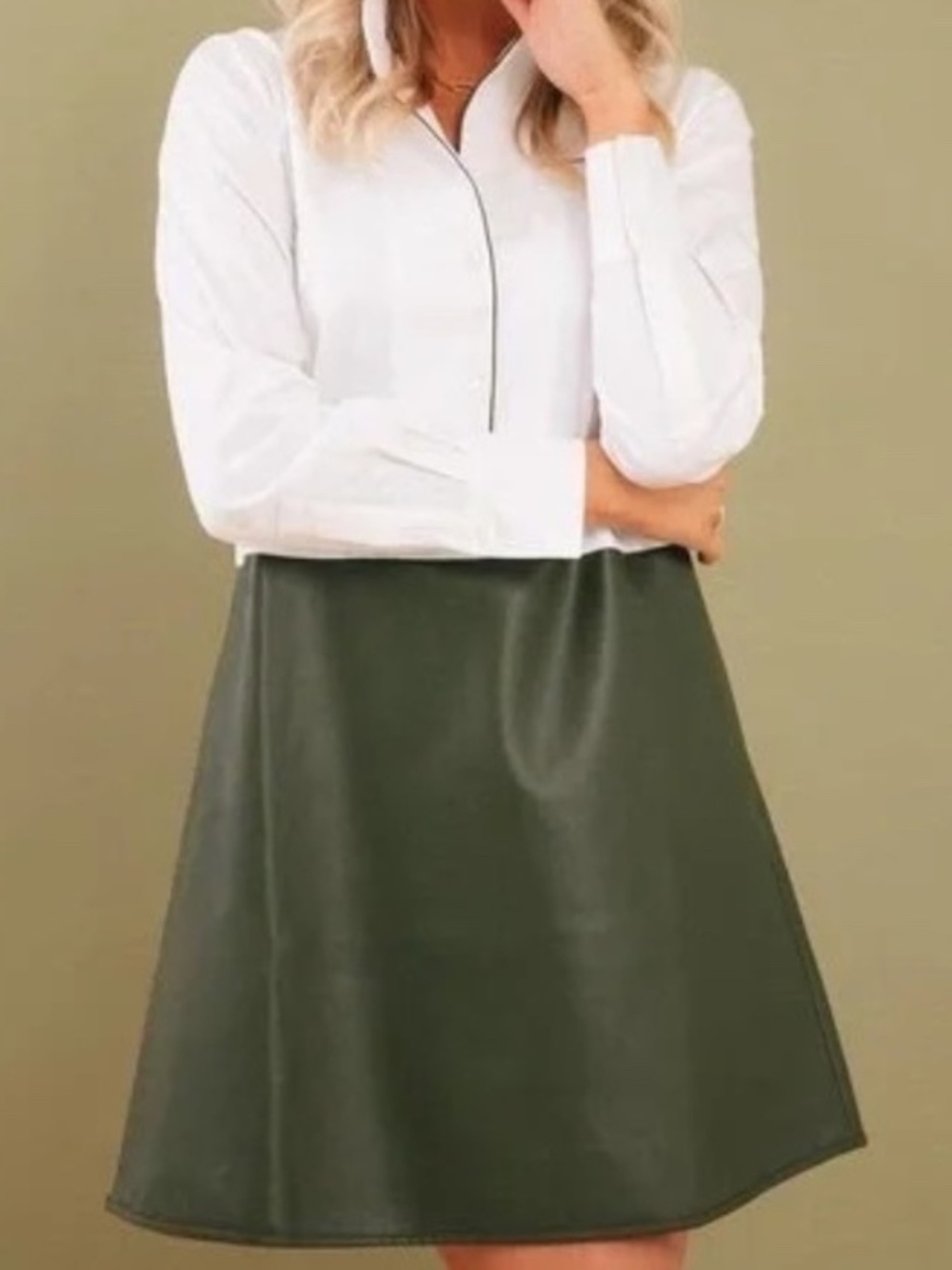 Tuckernuck Delfina Green Faux Leather Shirtdress